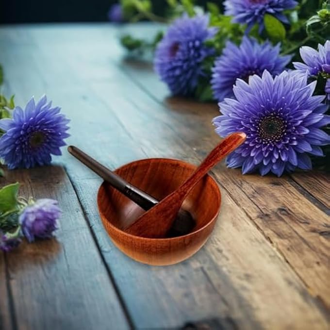 Bukela FACE MASK MIXING BOWL SET, 3PCS WOODEN WITH SPATULA MIXING SPOON KIT FOR DIY MAKING MASK NATURAL WOOD COSMETIC MIX BOWL FACIAL SKIN CARE TOOLS FOR WOMEN - Image 4